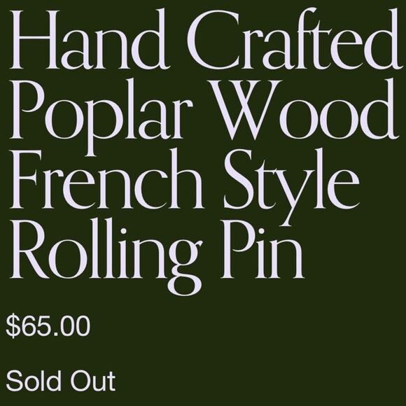 James Taylor Renewals Hand Crafted Poplar Wood French Style Rolling Pin. New. - Picture 7 of 7